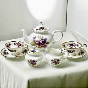 Arthur Wood & Son England 🇬🇧 Pansy Floral Tea Set 7pc Staffordshire Vintage